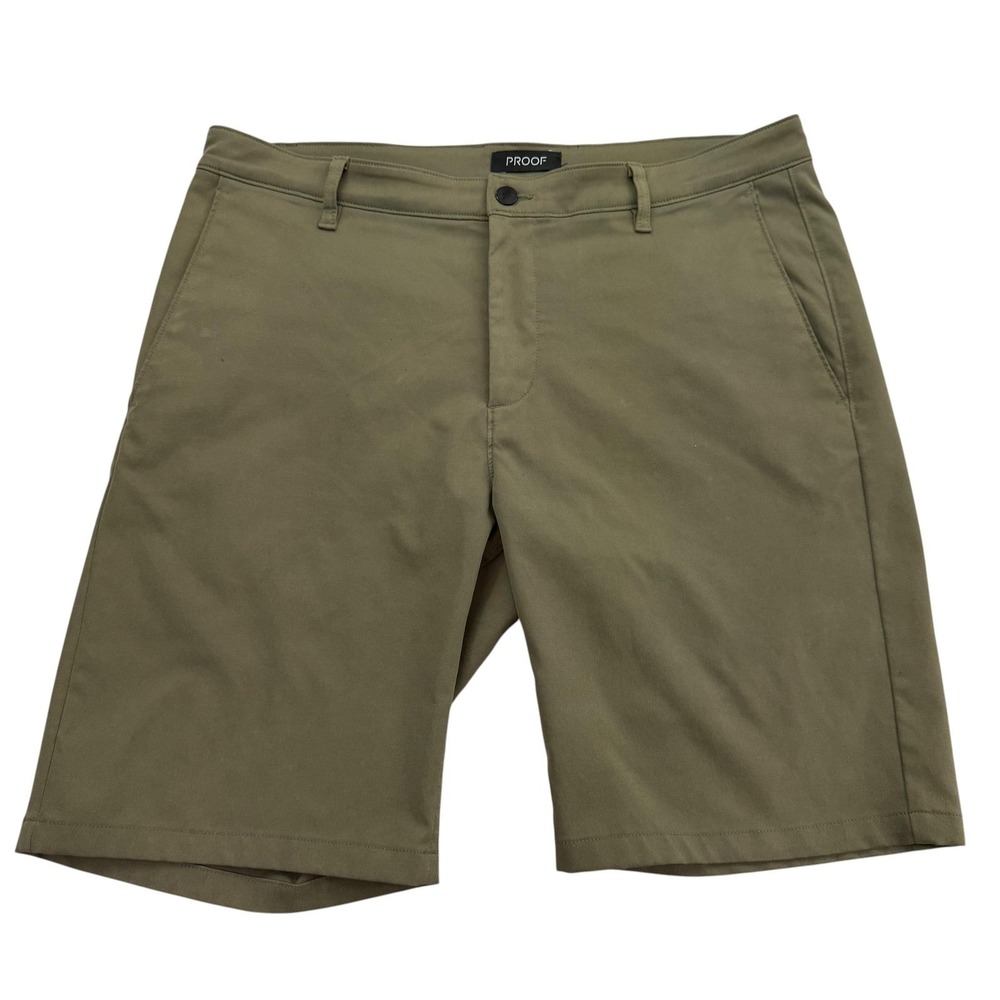 PROOF Shorts Mens 36 Green Chino Microfiber Stretch Pockets 11" Inseam Huckberry